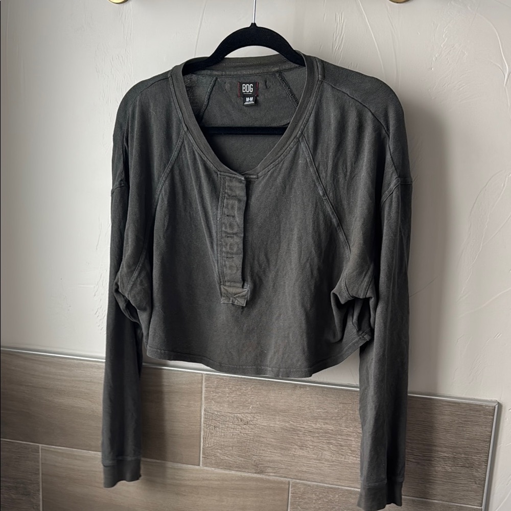 Women's Gray Long Sleeve Crop Top
